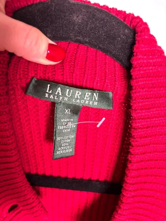 Vintage Lauren Ralph Lauren Red Long Knit Duster Sweater Minimalist - Picture 5 of 5